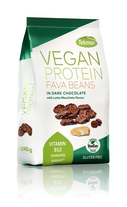  Vegan protein chrumkavý bôb v horkej čokoláde s príchuťou latte macchiato 